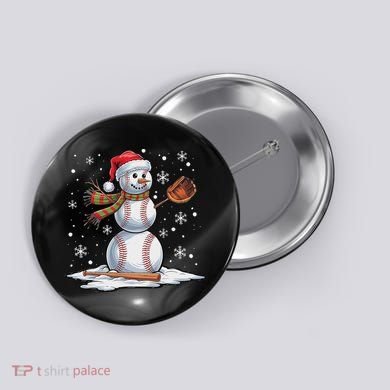 Baseball Snowman Baseball Player Santa Hat Christmas Funny Button
