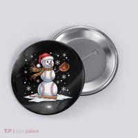 Baseball Snowman Baseball Player Santa Hat Christmas Funny Button thumb 0