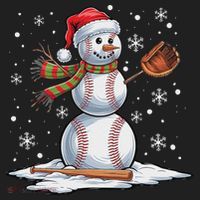 Baseball Snowman Baseball Player Santa Hat Christmas Funny Beanie thumb 2