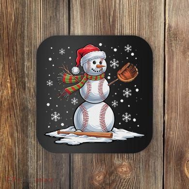 Baseball Snowman Baseball Player Santa Hat Christmas Funny Coaster