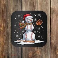 Baseball Snowman Baseball Player Santa Hat Christmas Funny Coaster thumb 0