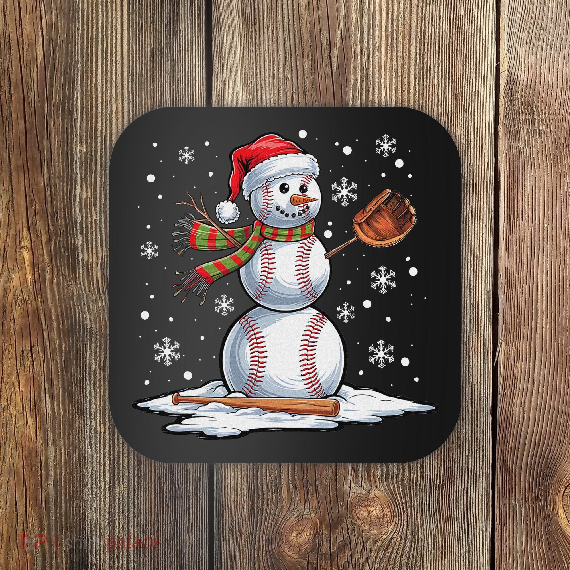 Baseball Snowman Baseball Player Santa Hat Christmas Funny Coaster