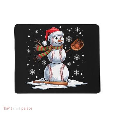 Baseball Snowman Baseball Player Santa Hat Christmas Funny Mousepad