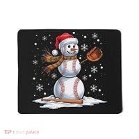 Baseball Snowman Baseball Player Santa Hat Christmas Funny Mousepad thumb 0