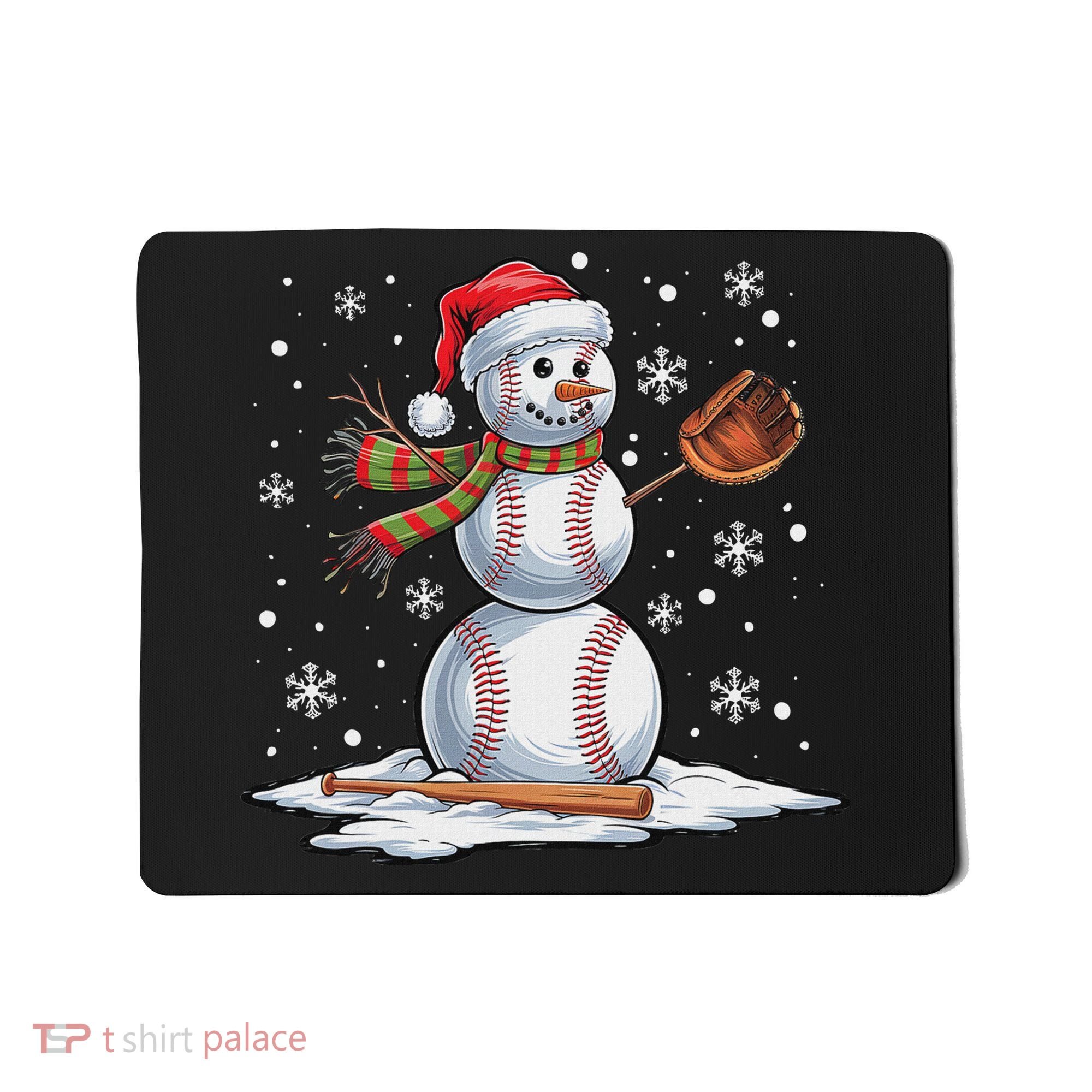 Baseball Snowman Baseball Player Santa Hat Christmas Funny Mousepad