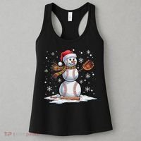 Baseball Snowman Baseball Player Santa Hat Christmas Funny Women's Tank Top thumb 3
