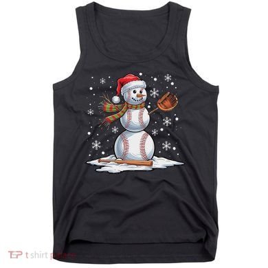 Baseball Snowman Baseball Player Santa Hat Christmas Funny Tank Top