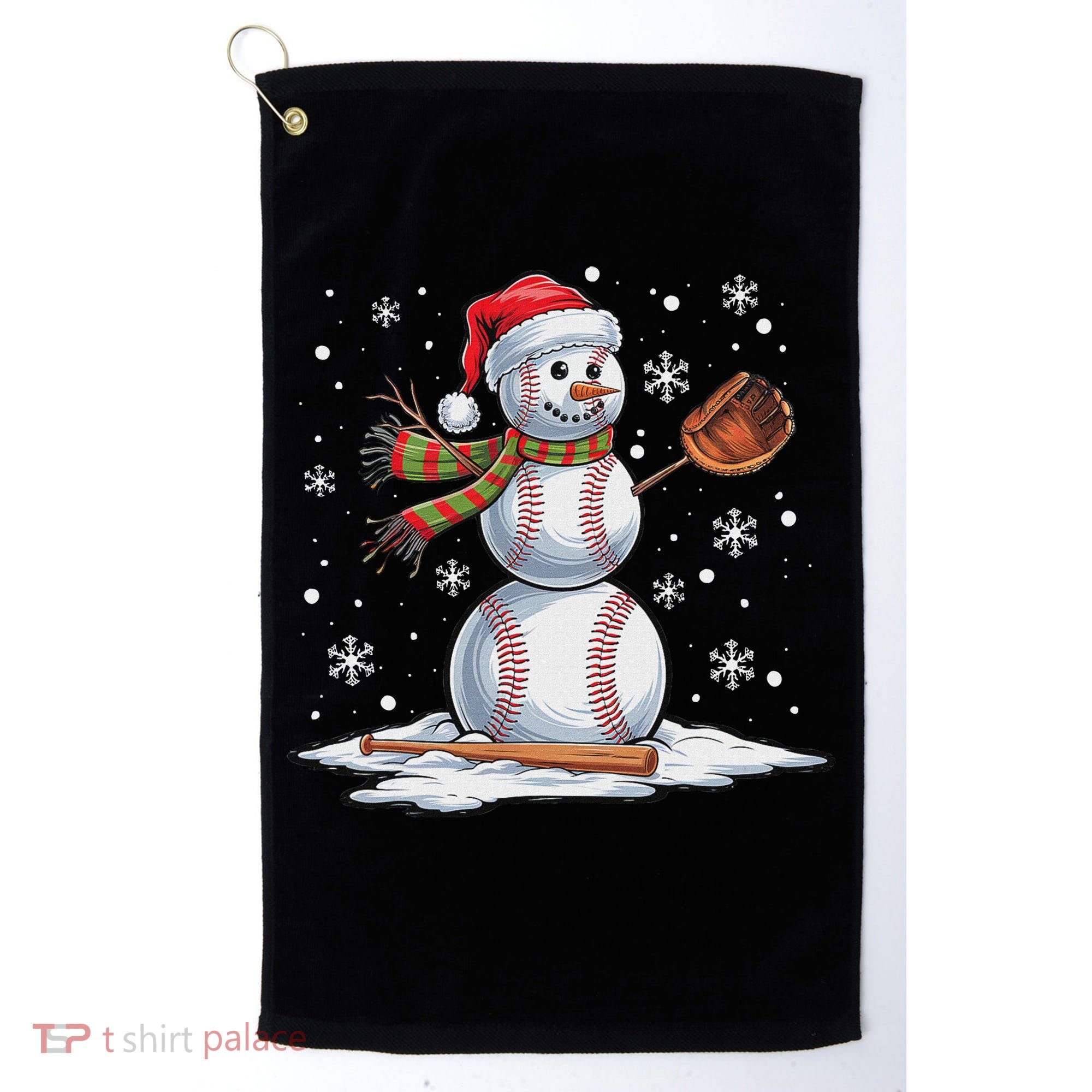 Baseball Snowman Baseball Player Santa Hat Christmas Funny Golf Towel