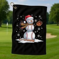 Baseball Snowman Baseball Player Santa Hat Christmas Funny Golf Towel thumb 1