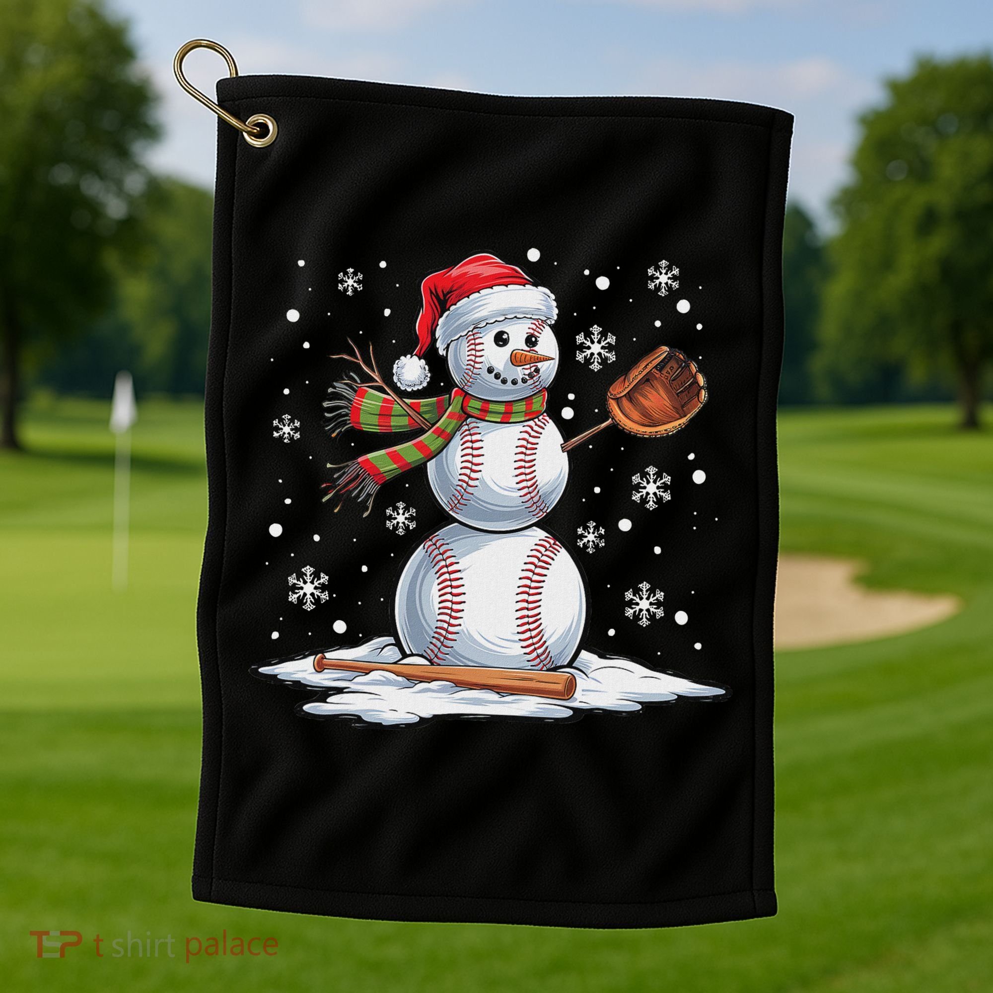 Baseball Snowman Baseball Player Santa Hat Christmas Funny Golf Towel