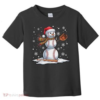 Baseball Snowman Baseball Player Santa Hat Christmas Funny Toddler T-Shirt