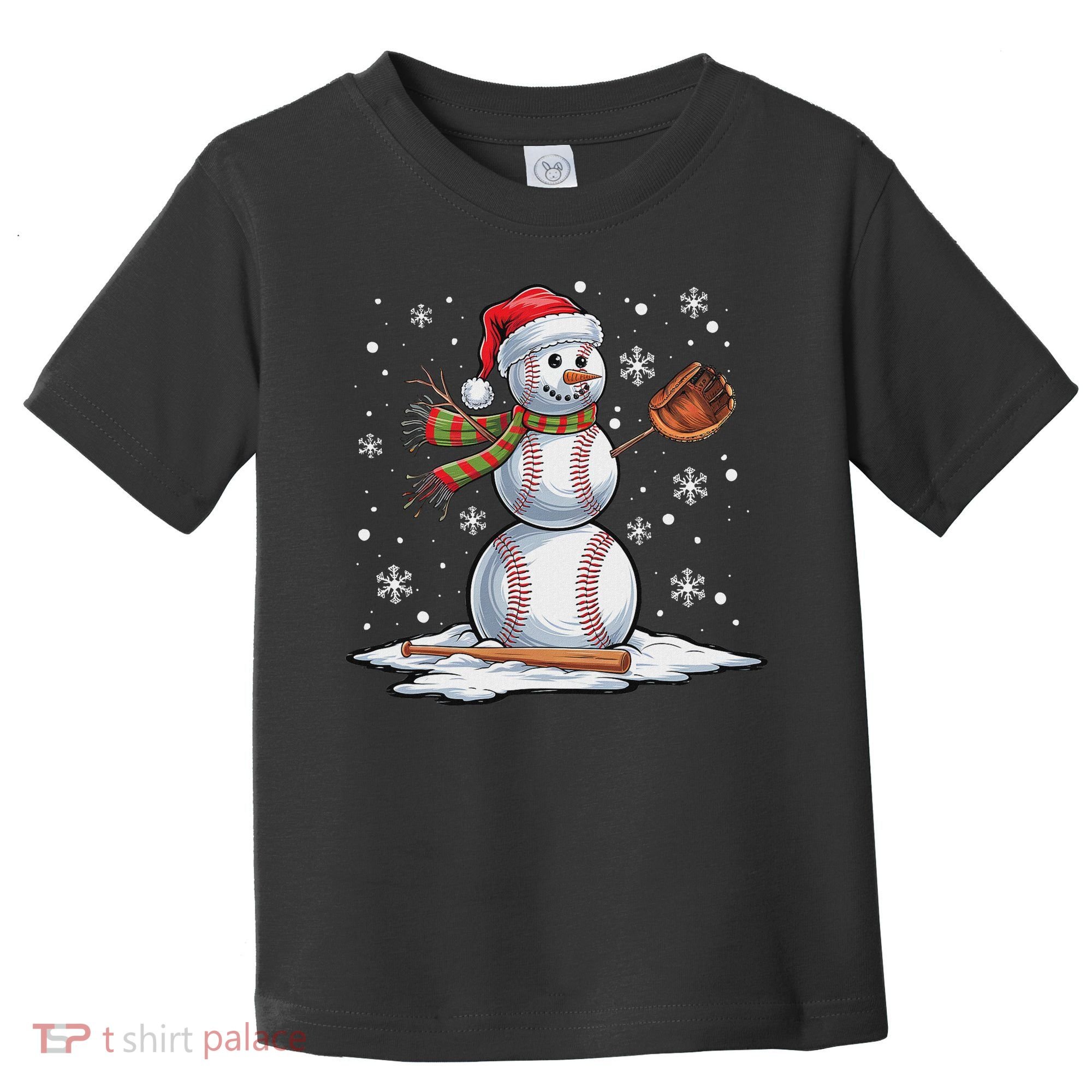 Baseball Snowman Baseball Player Santa Hat Christmas Funny Toddler T-Shirt