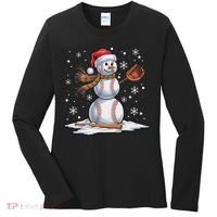 Baseball Snowman Baseball Player Santa Hat Christmas Funny Women's Long Sleeve Shirt thumb 0