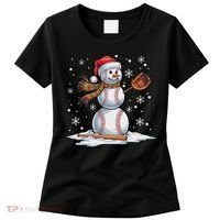 Baseball Snowman Baseball Player Santa Hat Christmas Funny Women's T-Shirt thumb 0