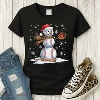 Baseball Snowman Baseball Player Santa Hat Christmas Funny Women's T-Shirt thumb 3