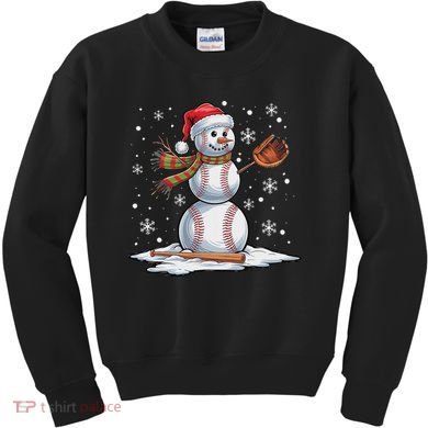 Baseball Snowman Baseball Player Santa Hat Christmas Funny Kids Sweatshirt