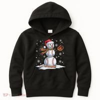 Baseball Snowman Baseball Player Santa Hat Christmas Funny Kids Hoodie thumb 0