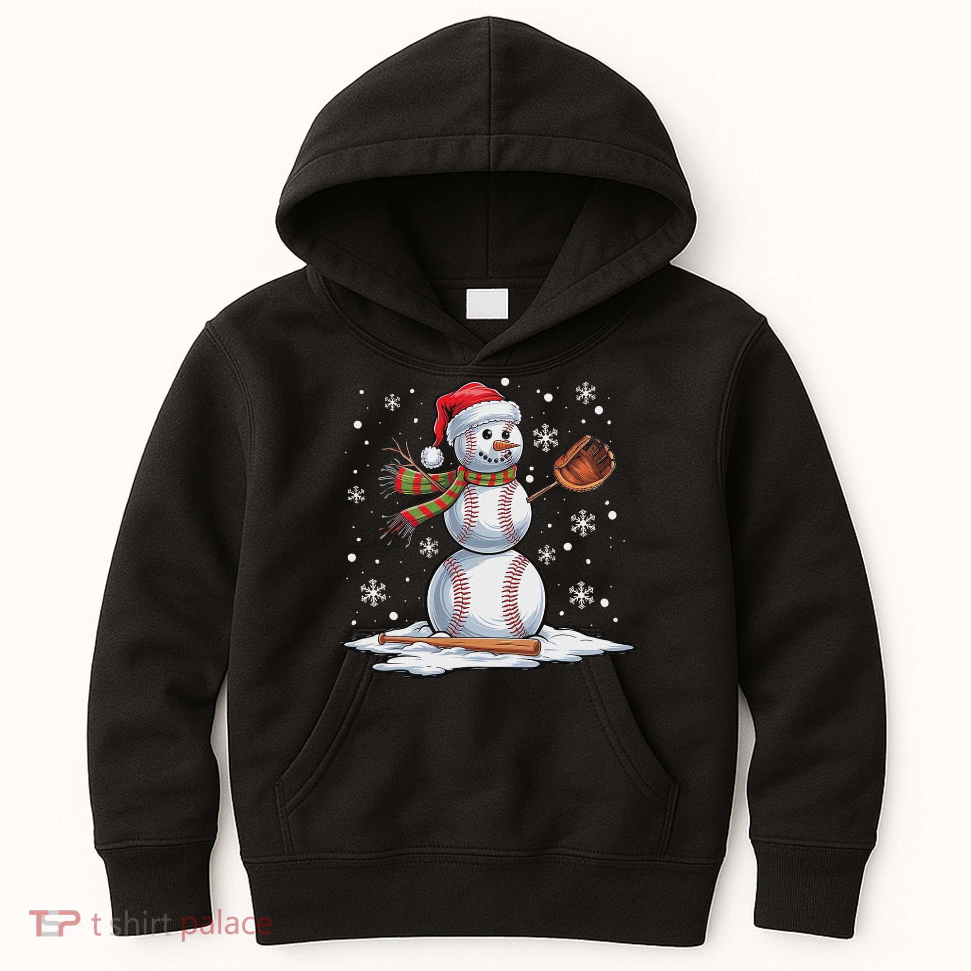 Baseball Snowman Baseball Player Santa Hat Christmas Funny Kids Hoodie