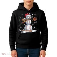 Baseball Snowman Baseball Player Santa Hat Christmas Funny Kids Hoodie thumb 4