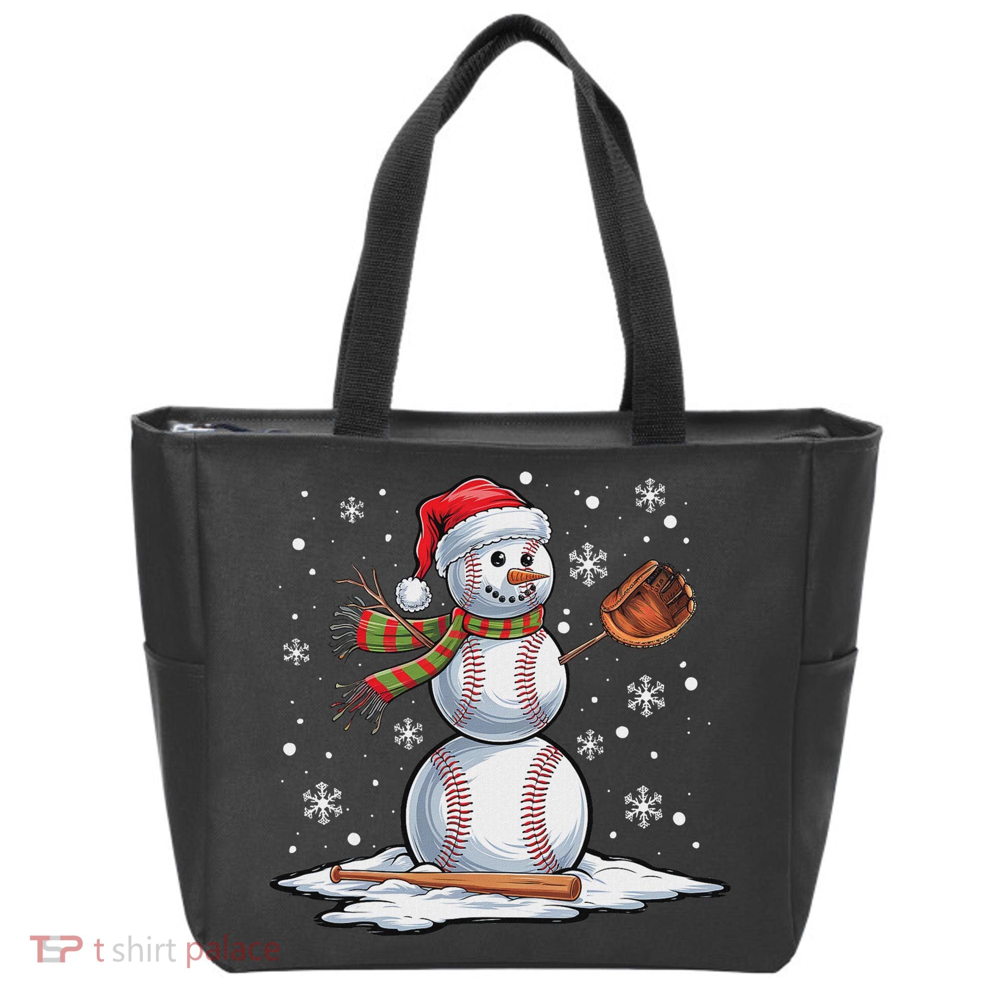 Baseball Snowman Baseball Player Santa Hat Christmas Funny Tote Bag