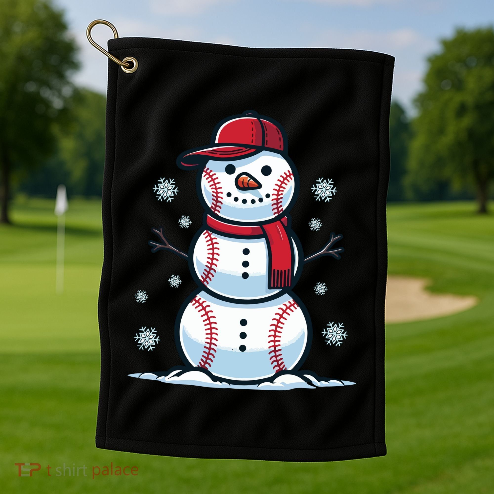 Baseball Snowman Golf Towel