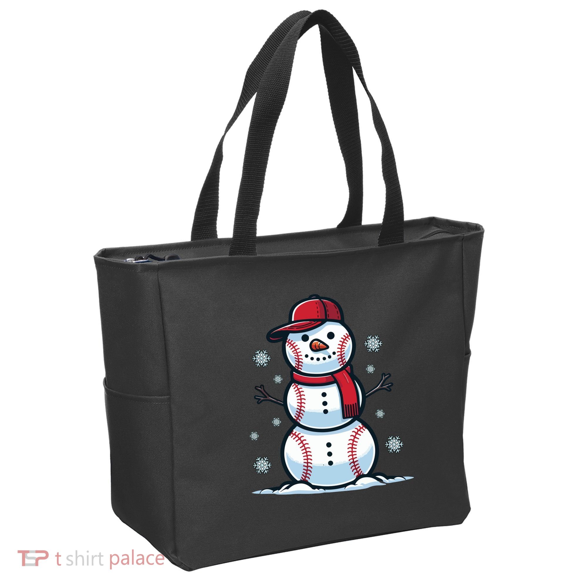 Baseball Snowman Tote Bag