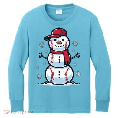 Baseball Snowman Kids Long Sleeve Shirt