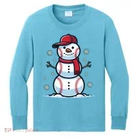 Baseball Snowman Kids Long Sleeve Shirt thumb 0