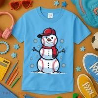 Baseball Snowman Kids T-Shirt thumb 3