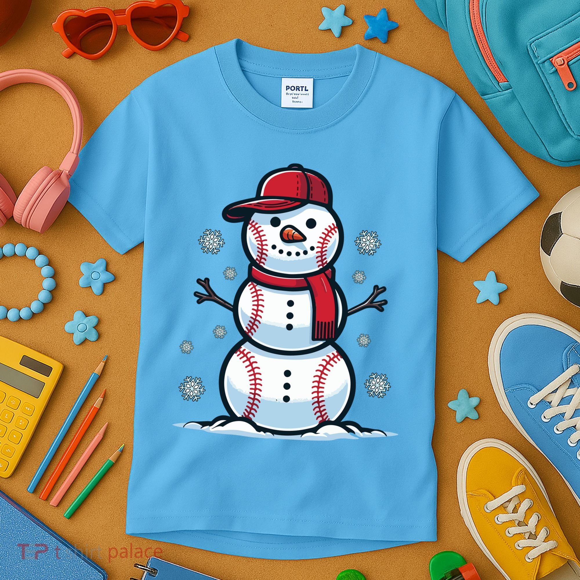 Baseball Snowman Kids T-Shirt