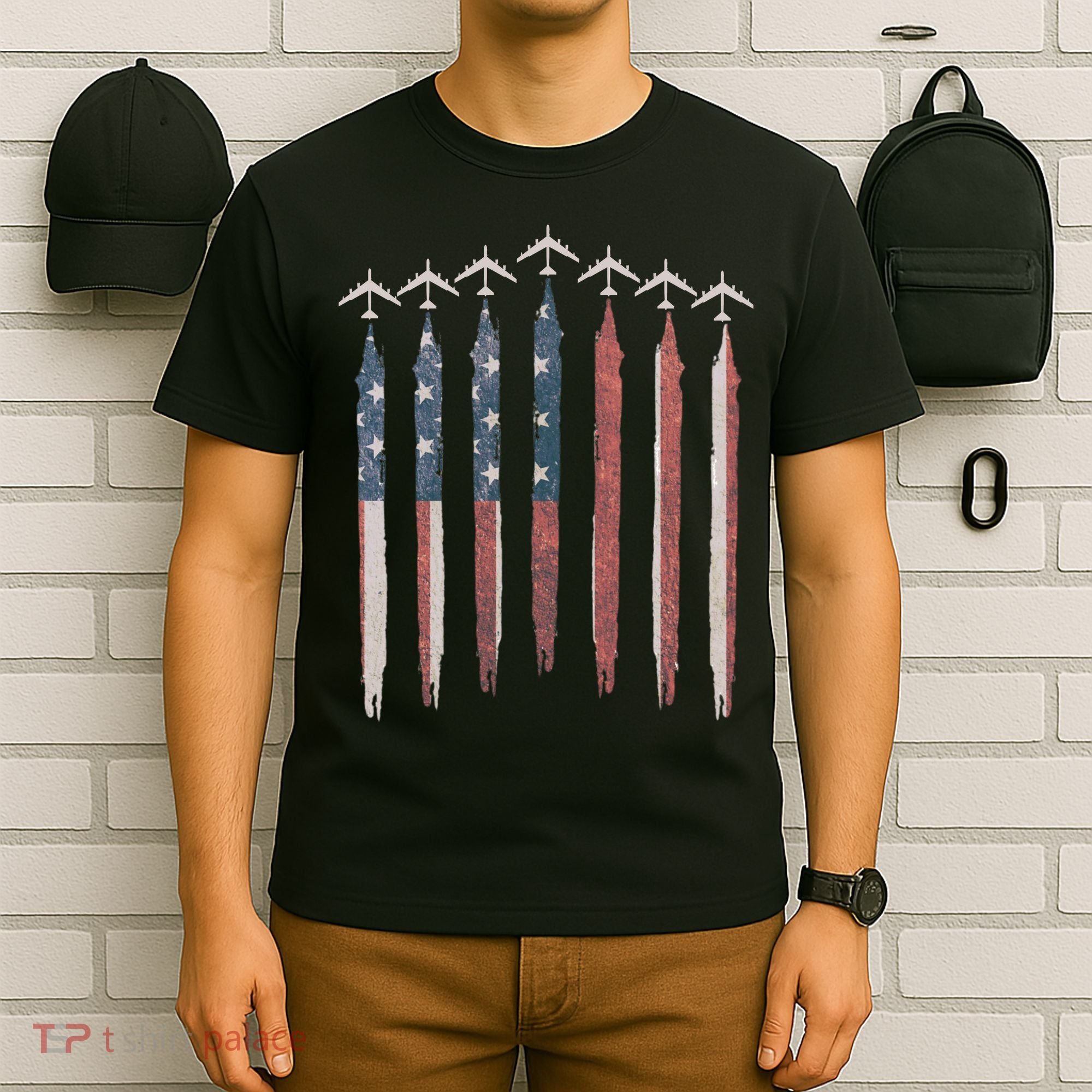 B-52 Stratofortress Bomber Airplane USA Patriotic Flag T-Shirt