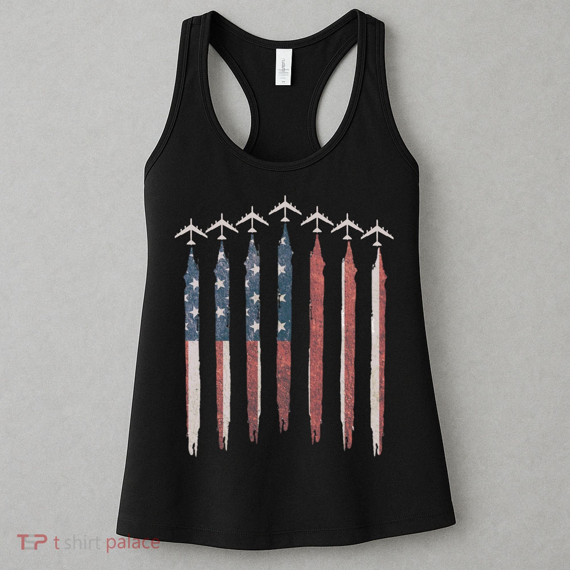 B-52 Stratofortress Bomber Airplane USA Patriotic Flag Women's Tank Top