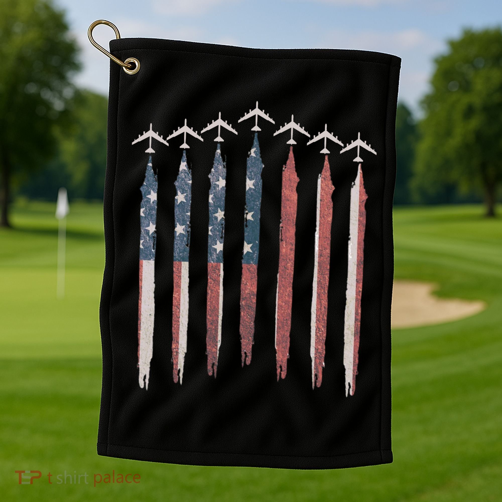 B-52 Stratofortress Bomber Airplane USA Patriotic Flag Golf Towel