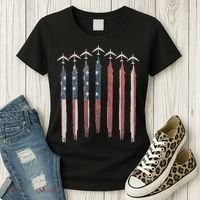 B-52 Stratofortress Bomber Airplane USA Patriotic Flag Women's T-Shirt thumb 3