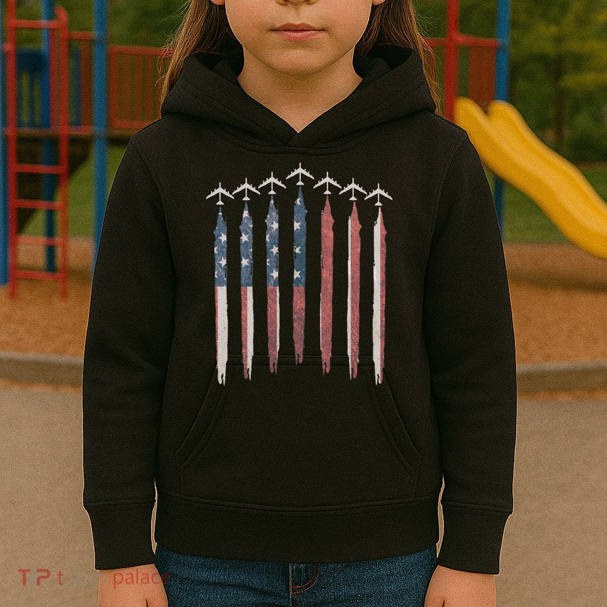 B-52 Stratofortress Bomber Airplane USA Patriotic Flag Kids Hoodie