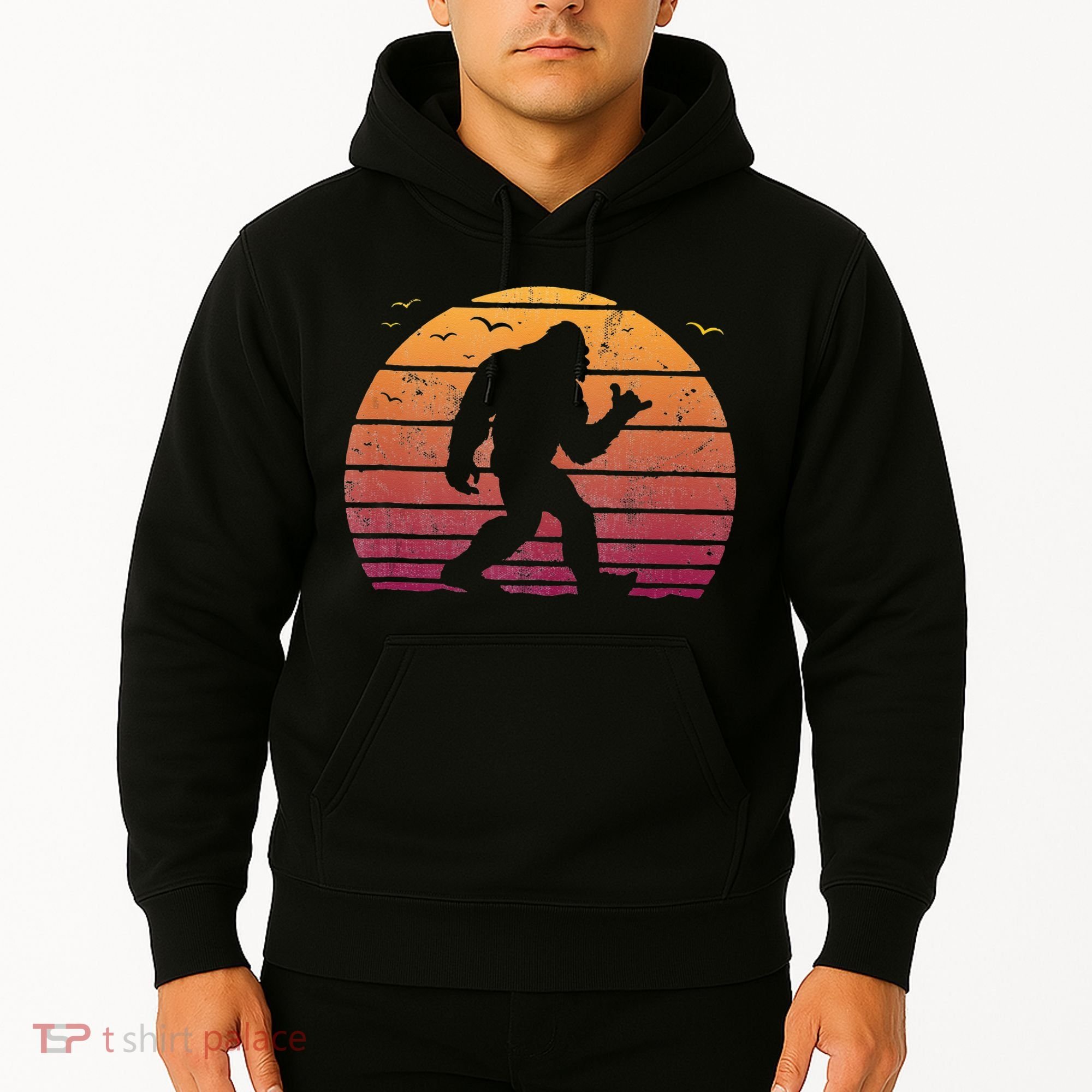 Bigfoot Surfing Beach Vacation Retro Surfboard Surf Shaka Hoodie