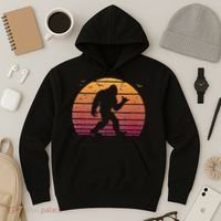 Bigfoot Surfing Beach Vacation Retro Surfboard Surf Shaka Hoodie thumb 3