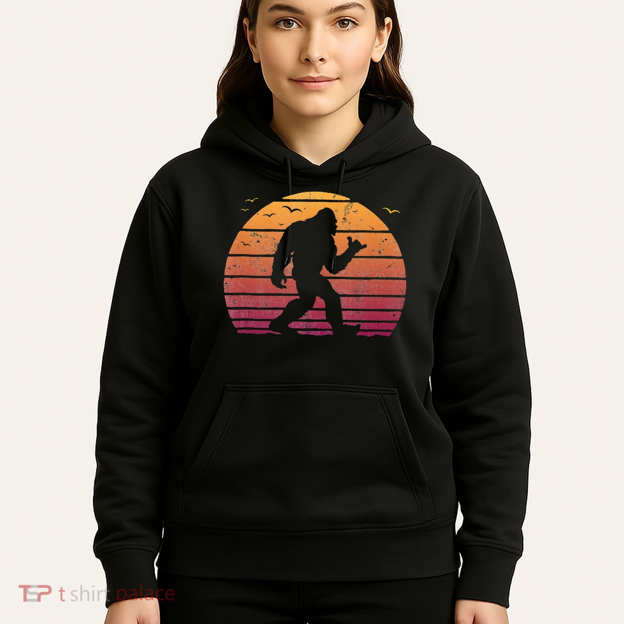 Bigfoot Surfing Beach Vacation Retro Surfboard Surf Shaka Hoodie