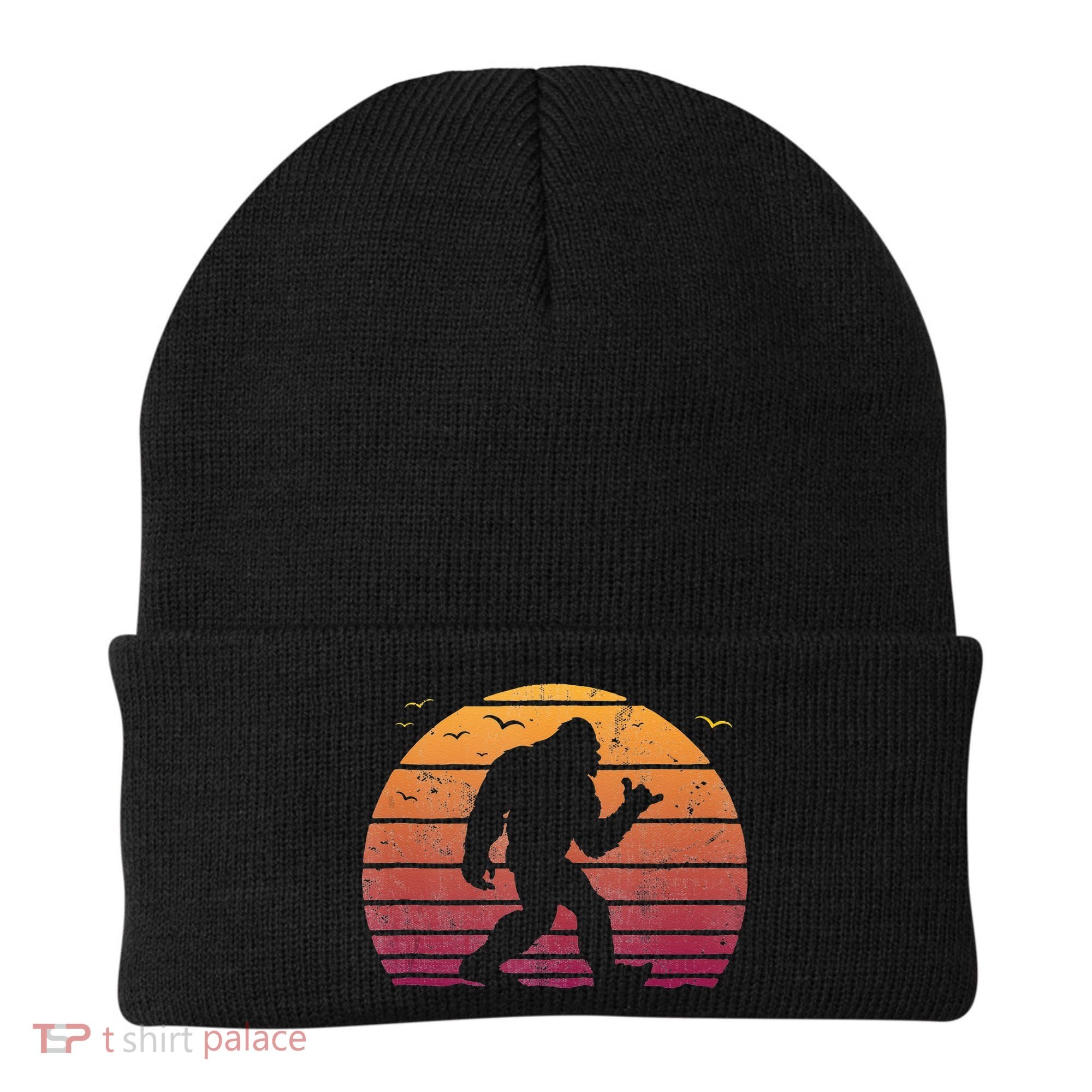Bigfoot Surfing Beach Vacation Retro Surfboard Surf Shaka Beanie