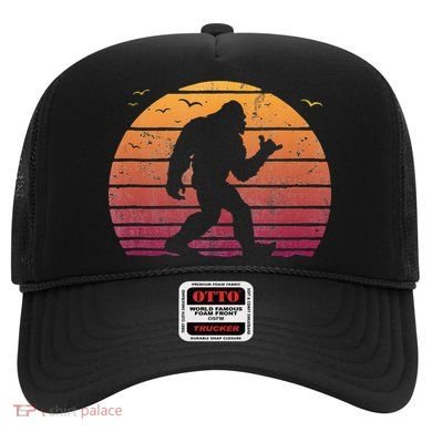 Bigfoot Surfing Beach Vacation Retro Surfboard Surf Shaka Hat
