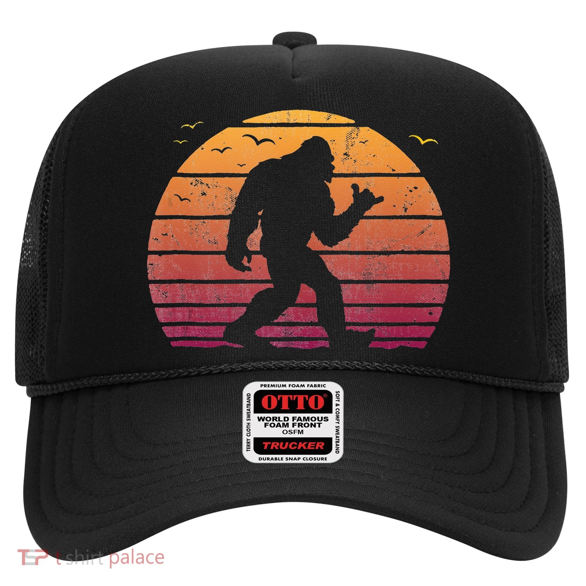 Bigfoot Surfing Beach Vacation Retro Surfboard Surf Shaka Hat