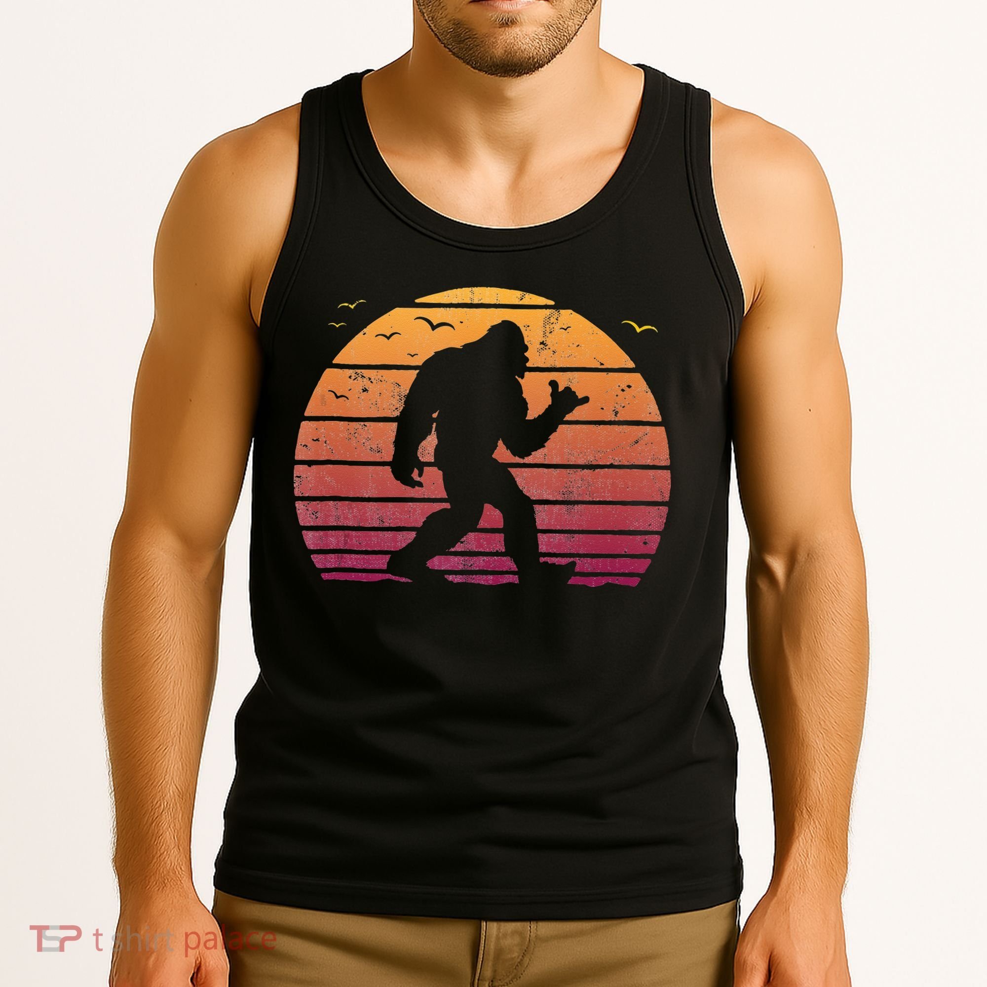 Bigfoot Surfing Beach Vacation Retro Surfboard Surf Shaka Tank Top