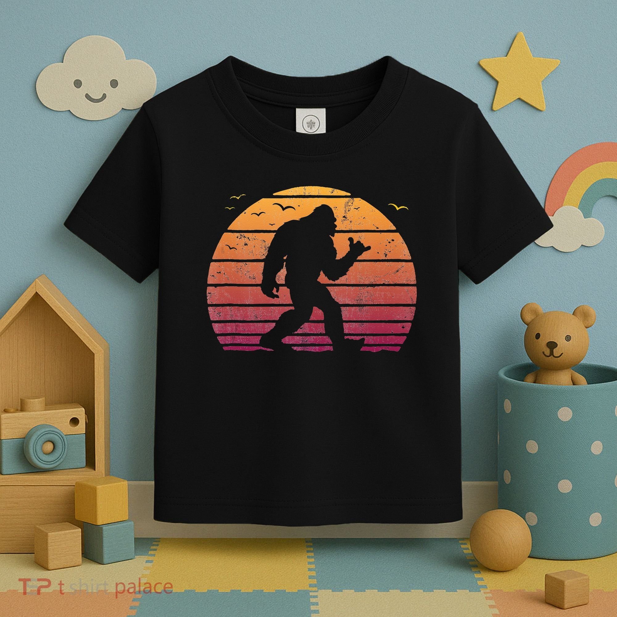 Bigfoot Surfing Beach Vacation Retro Surfboard Surf Shaka Toddler T-Shirt