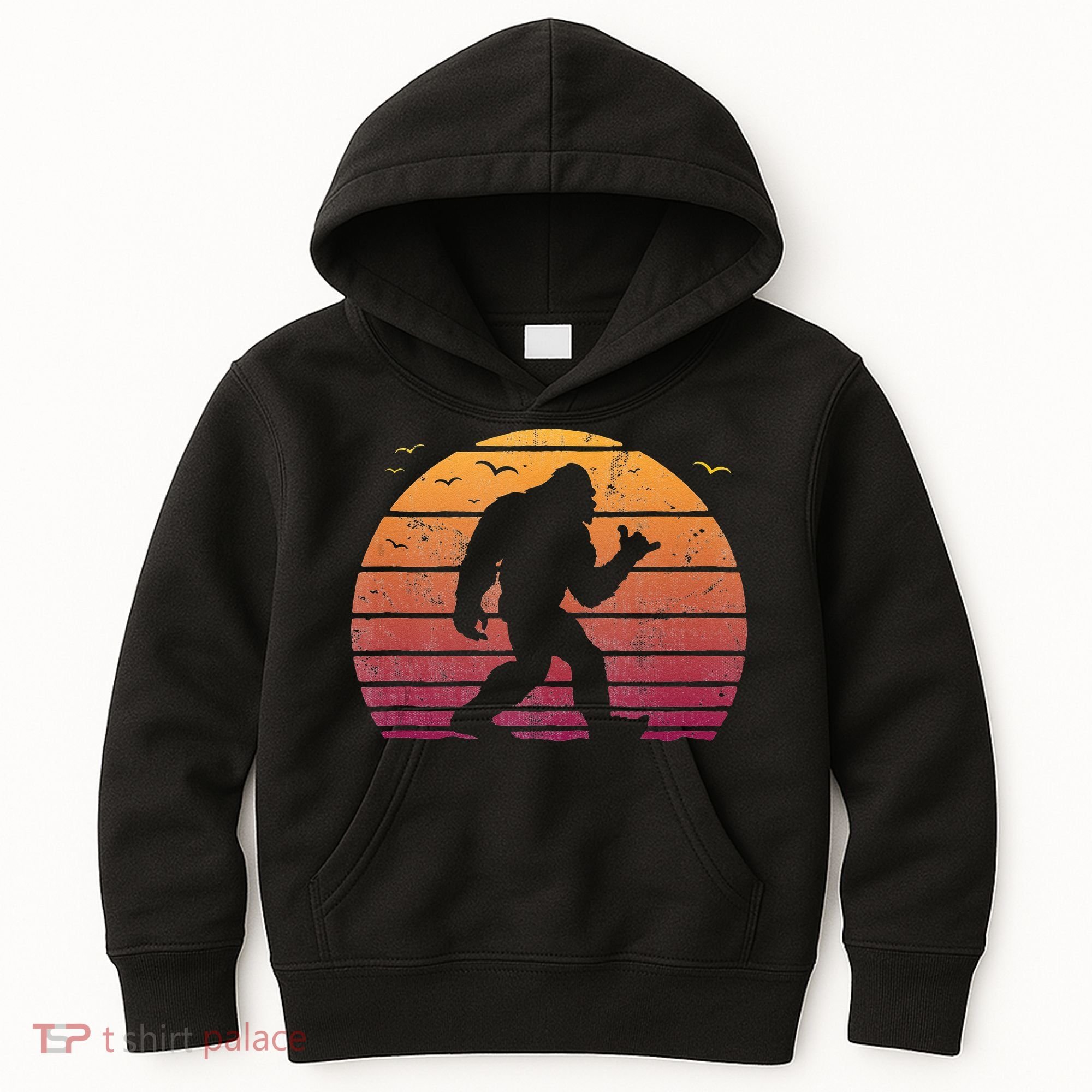 Bigfoot Surfing Beach Vacation Retro Surfboard Surf Shaka Kids Hoodie