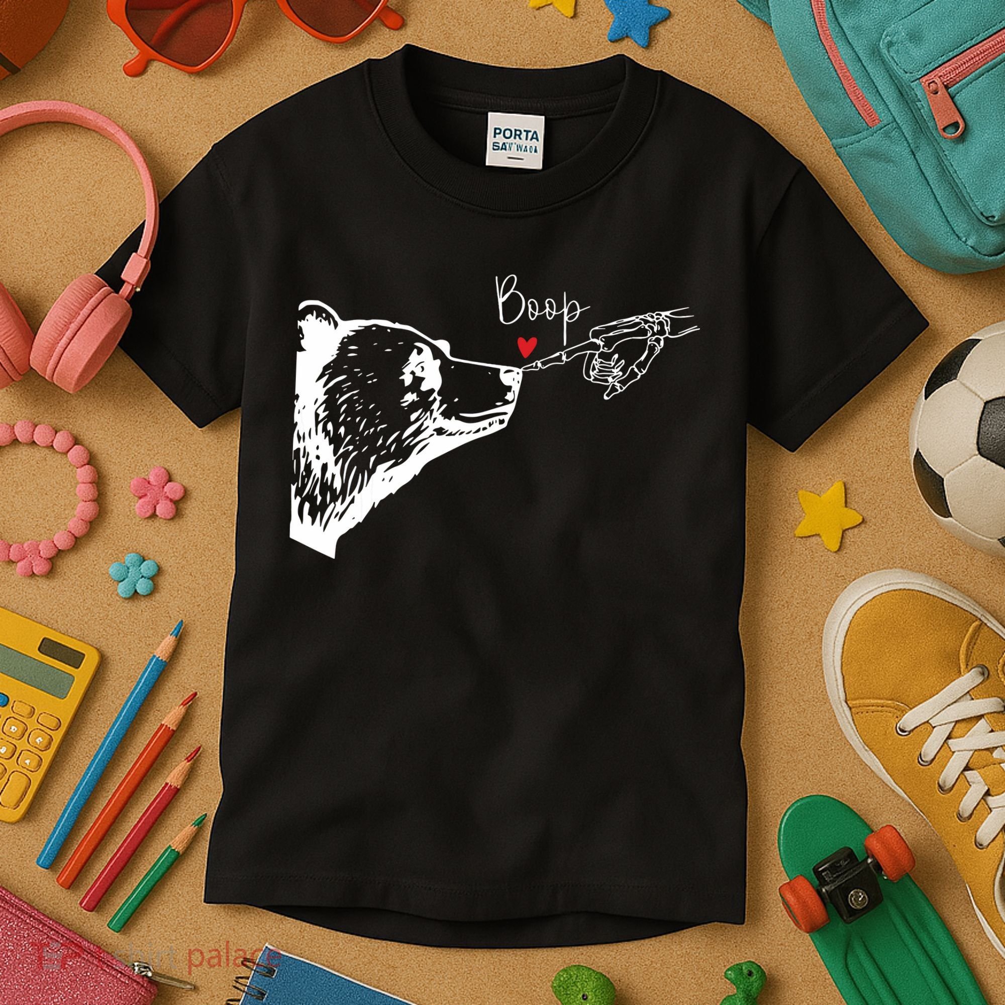 Bear Skeleton Boop Bear Funny Halloween Girl Kids T-Shirt