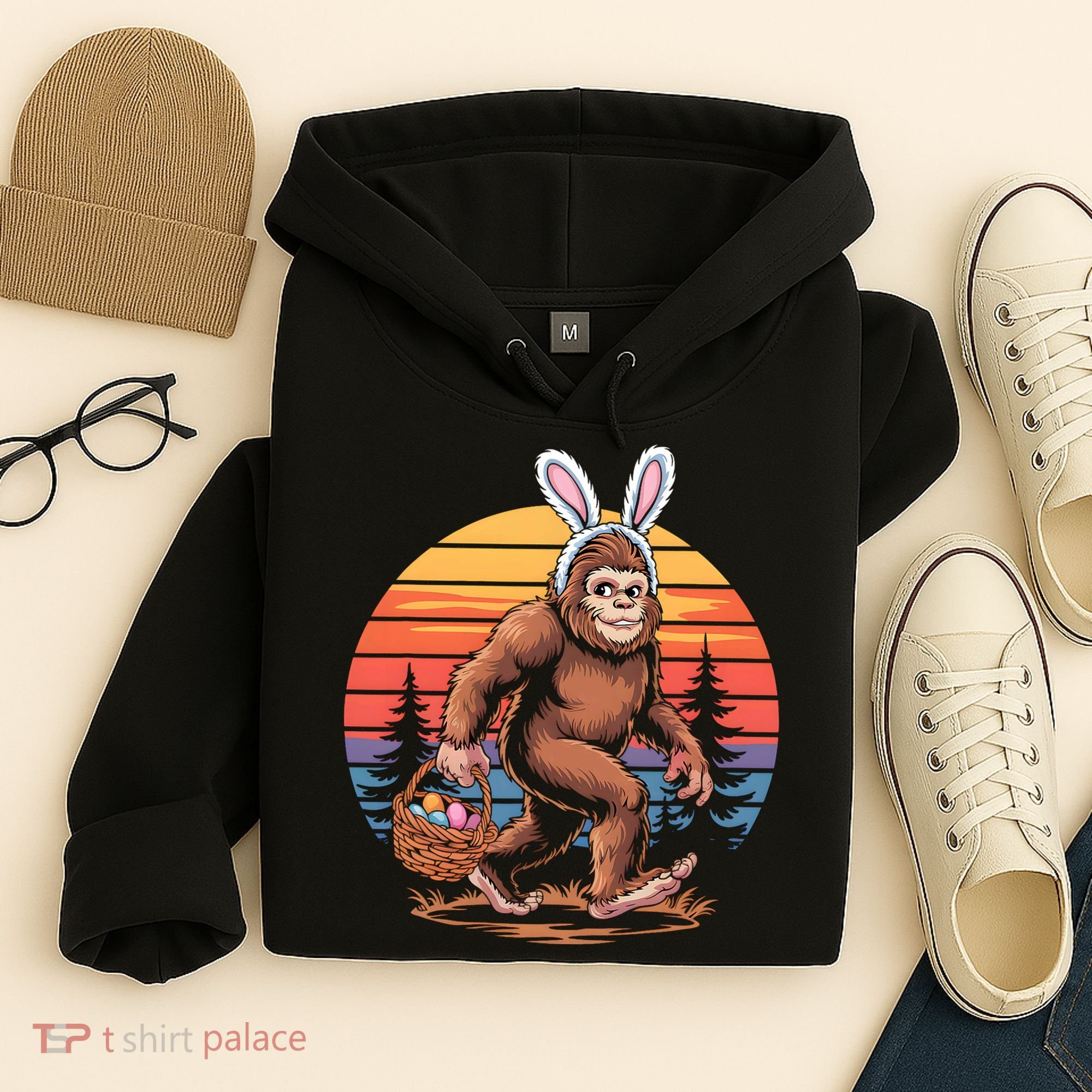 Bigfoot Sasquatch Bunny Easter Eggs Retro  Hoodie