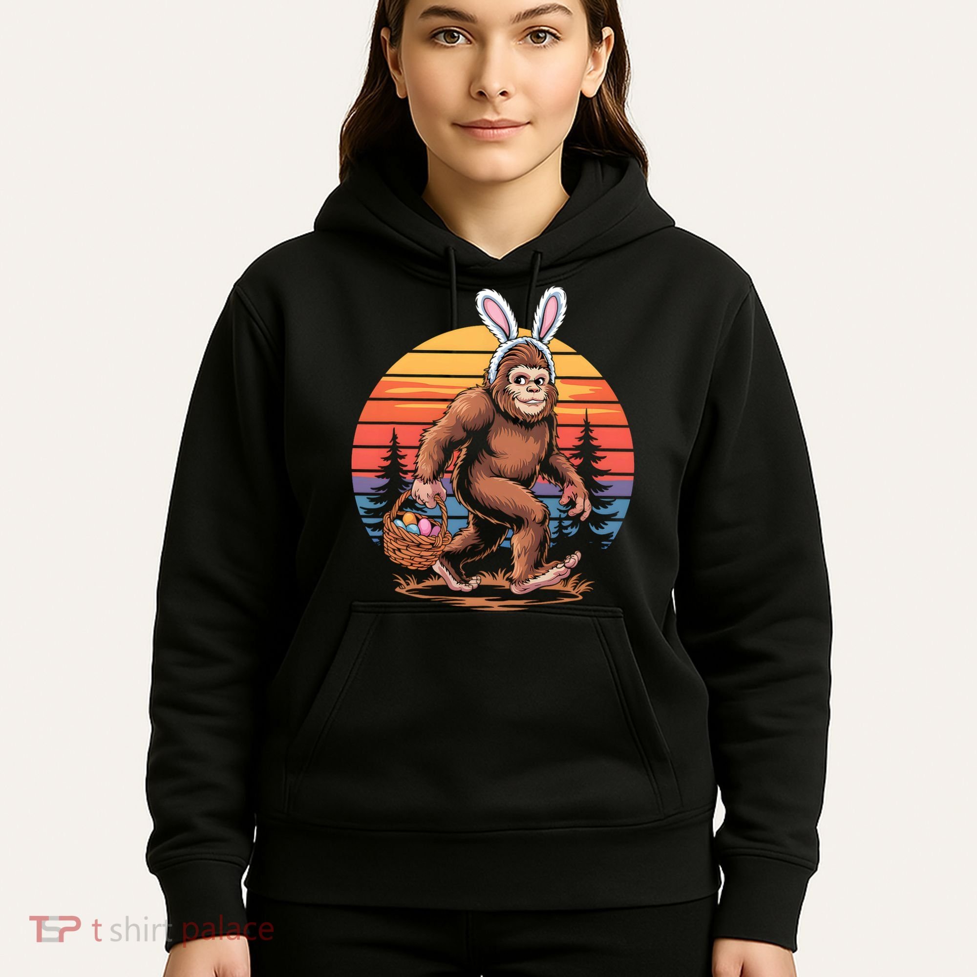Bigfoot Sasquatch Bunny Easter Eggs Retro  Hoodie