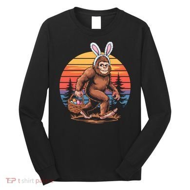 Bigfoot Sasquatch Bunny Easter Eggs Retro  Long Sleeve Shirt