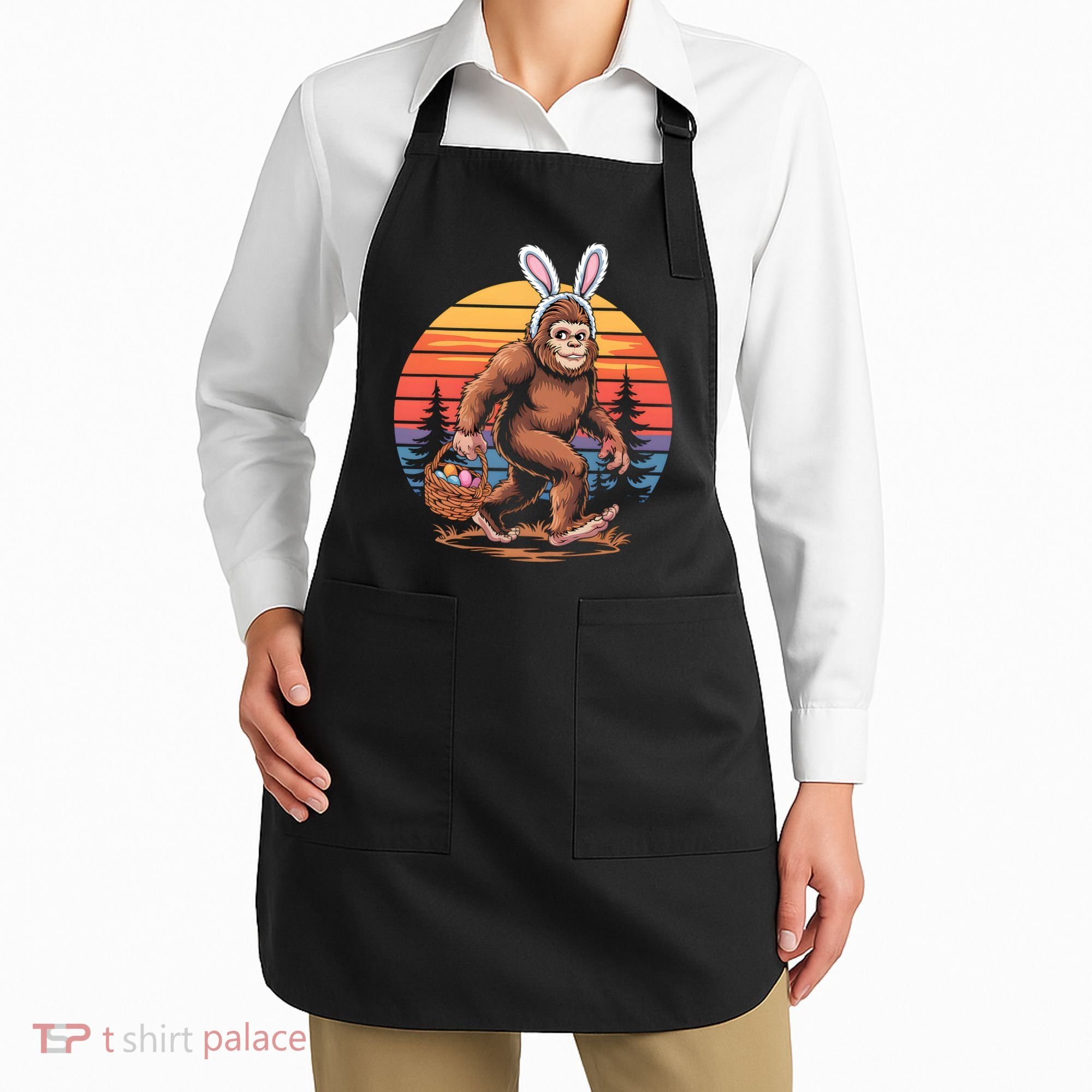 Bigfoot Sasquatch Bunny Easter Eggs Retro  Apron