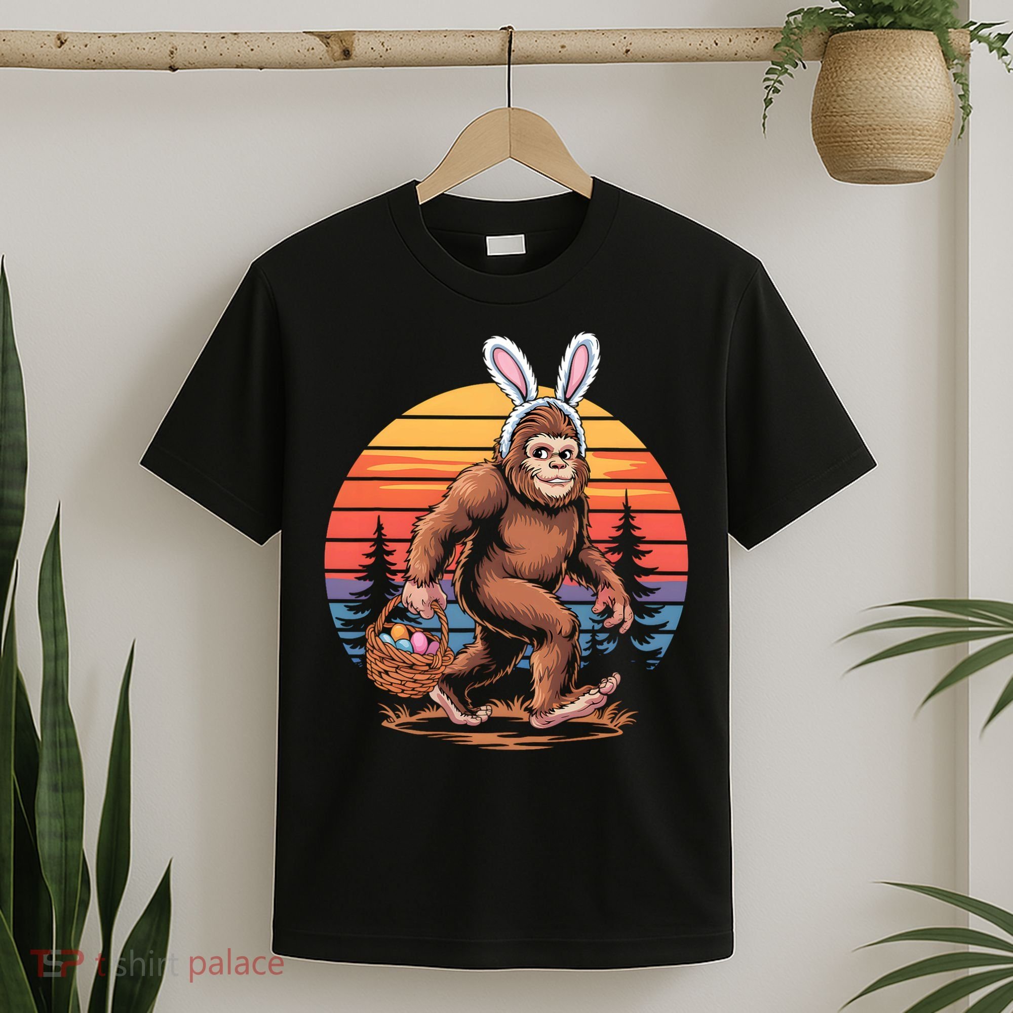 Bigfoot Sasquatch Bunny Easter Eggs Retro  T-Shirt
